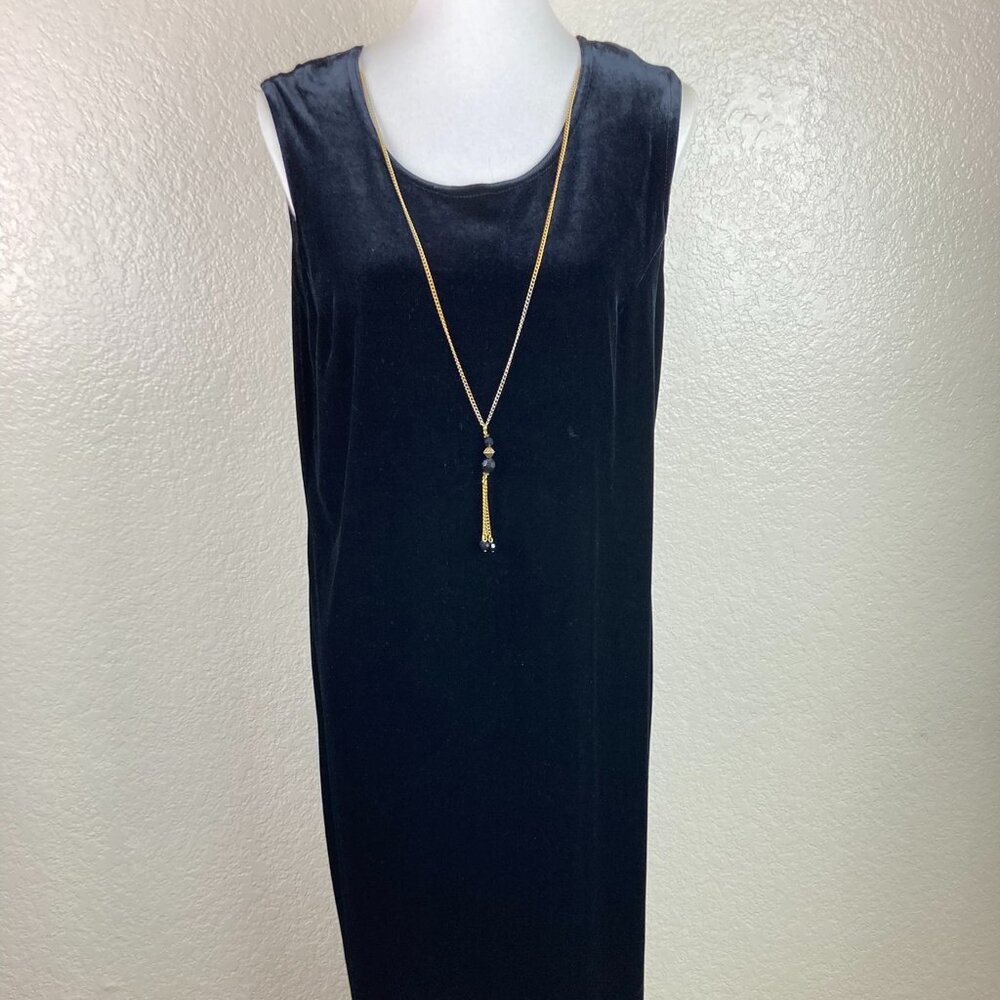 R & M Richards by Karen kwong Black Velvet Sleeveless Maxi Dress wNecklace Sz 14